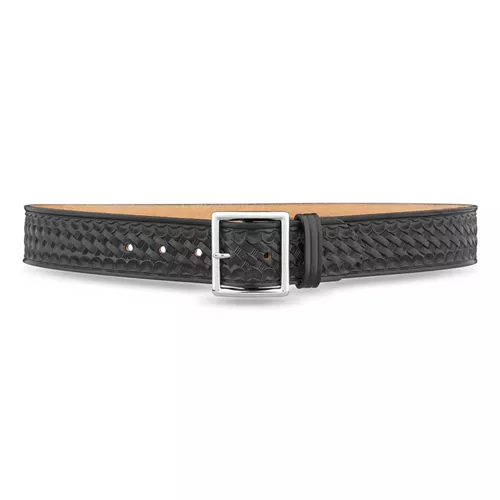 1-3-4″ Basketweave Leather Garrison Belt With Gold Buckle