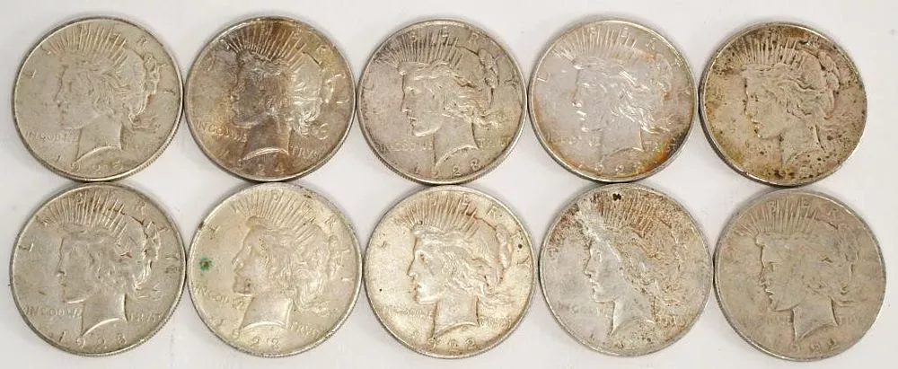 10 Liberty Silver Peace Dollar Coins