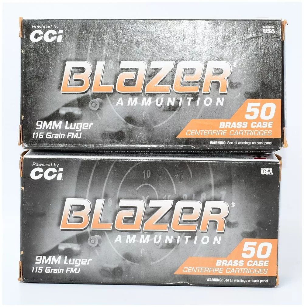 100 Rounds CCI Blazer Brass 9mm Luger 115 Grain FMJ Ammunition