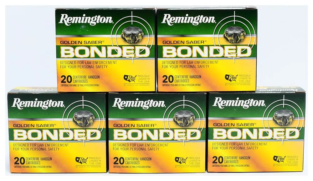 100 Rounds Remington Golden Saber Bonded 9mm LUGER+P 124 GR. BJHP BONDED Centerfire Handgun Cartridges