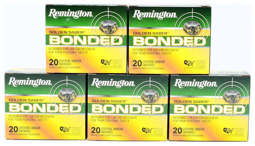 100 Rounds of Remington Golden Saber BONDED 9mm LUGER+P 124 GR. BJHP Handgun Cartridges