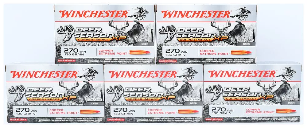 100 Rounds Winchester Deer Season XP Copper Impact 130-Grain Ammunition (Actual Caliber .270 WSM, Boxes Labeled .270 WIN)