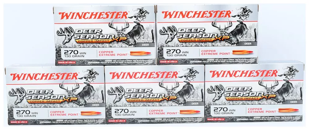 100 Rounds Winchester Deer Season XP Copper Impact .270 WIN 130 Grain Ammunition