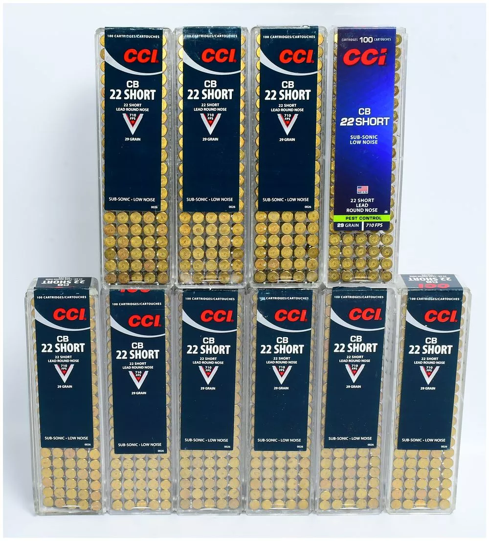1000 Rounds CCI CB 22 Short Ammunition, 29 Grain Lead Round Nose Sub-Sonic Low Noise