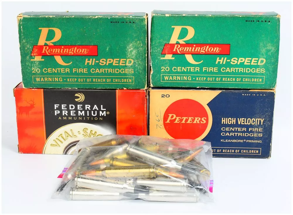 121 Rounds of Mixed Vintage and Modern Centerfire Ammunition, including Federal Premium Vital-Shok, Remington Hi-Speed, and Peters High Velocity