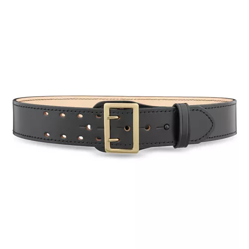 2-1-4″ Plain Leather Sam Browne 2-row Stitch Duty Belt With Gold Buckle
