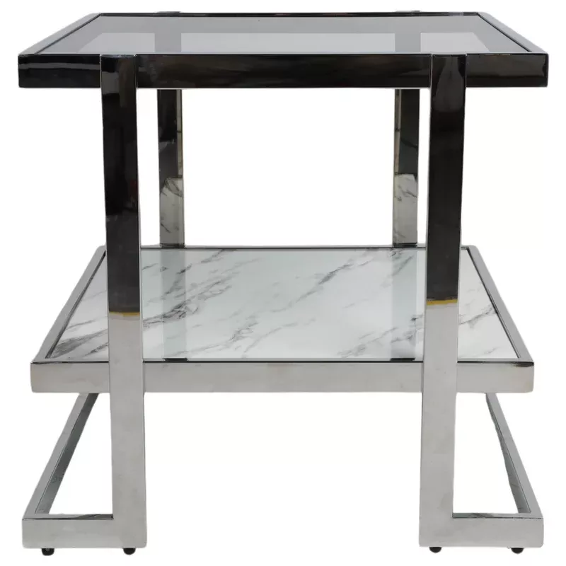 2-tier glass top side table white