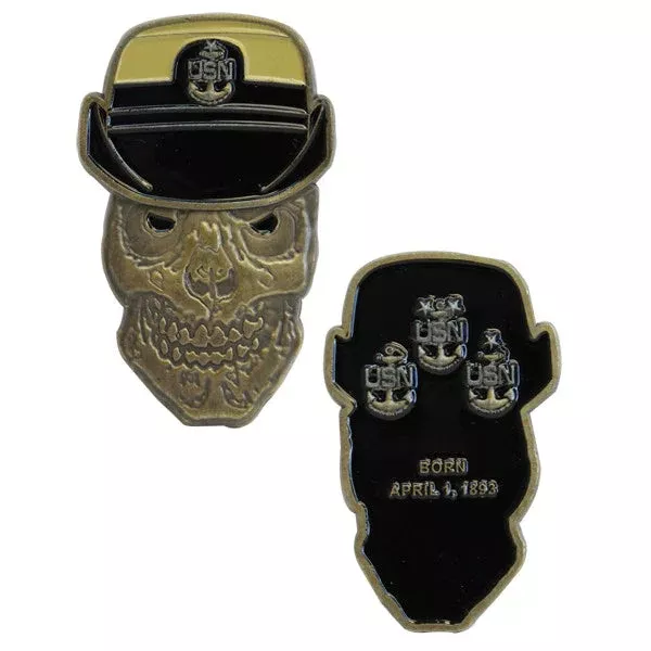 2" USN Female Sr. Chief Petty Officer Skull Antique Coin