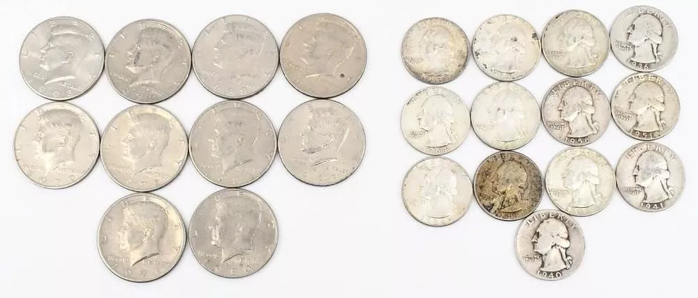 23 Count Of Silver Half Dollars & Quarters