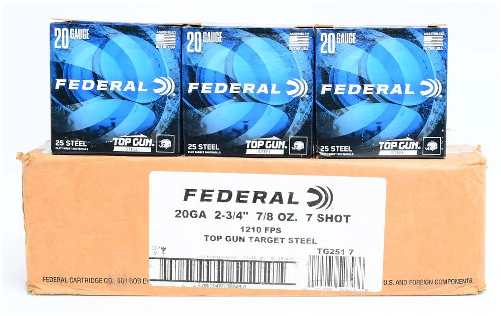 250 Rounds Federal Top Gun Target Steel 20 Gauge 2-3/4" 7/8 oz. 7 Shot Shotshells