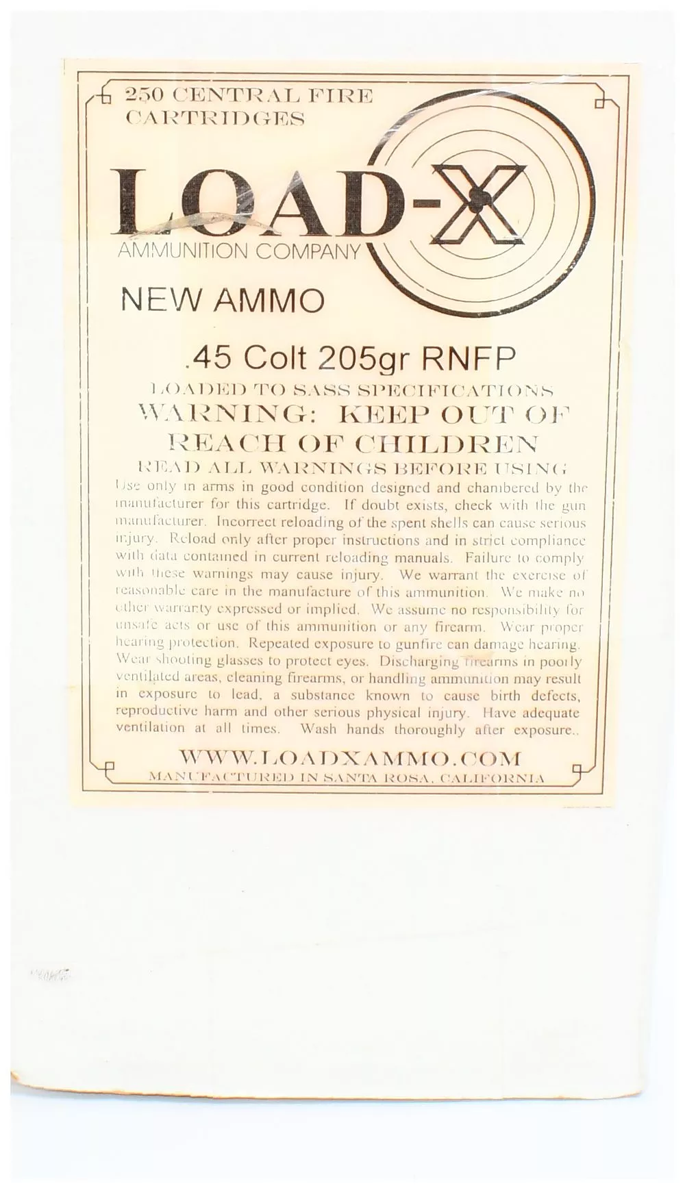 250 Rounds Load-X Ammunition Company .45 Colt 205gr RNFP Remanufactured Ammunition