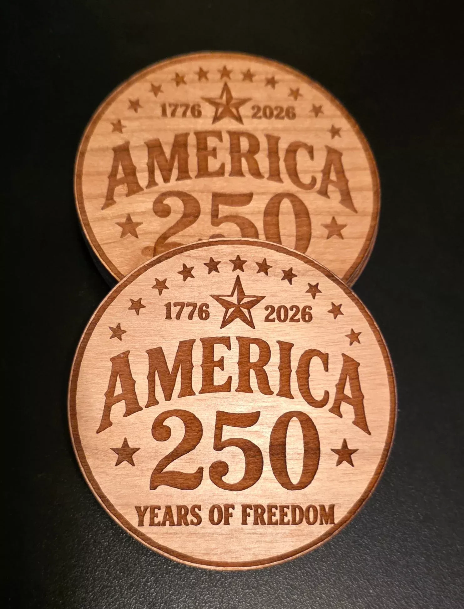250 Years of Freedom Coaster – Handcrafted Solid Hardwood Coaster – Made by U.S. Veterans