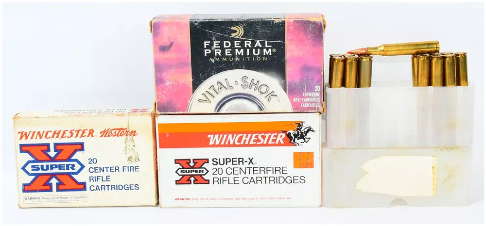 74 Rounds of Mixed Headstamped Remanufactured Centerfire Rifle Ammunition and Spent Casings, featuring Federal Premium Vital-Shok and Winchester Super-X