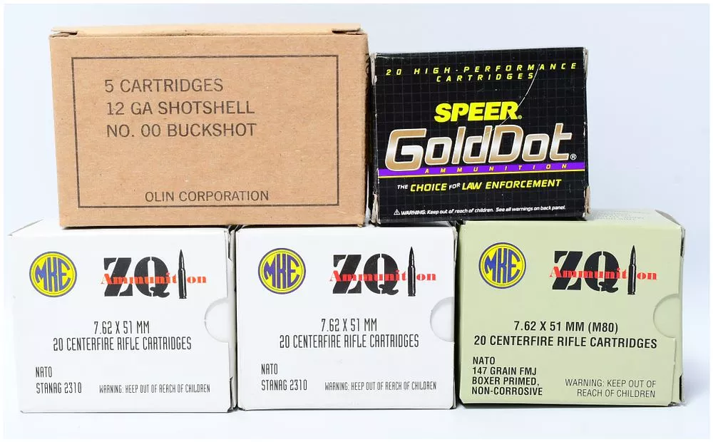 84 Rounds of ZQI 7.62x51mm NATO M80, Speer GoldDot, and Olin 12 Gauge Ammunition