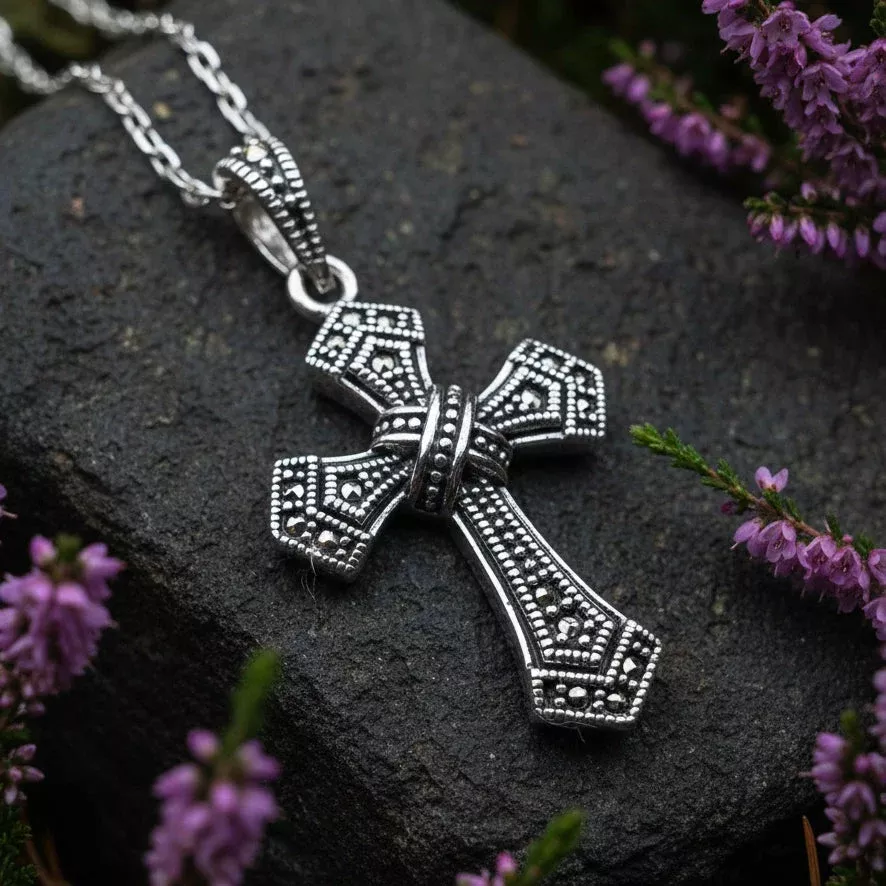 Adain Marcasite Cross Necklace in Sterling Silver