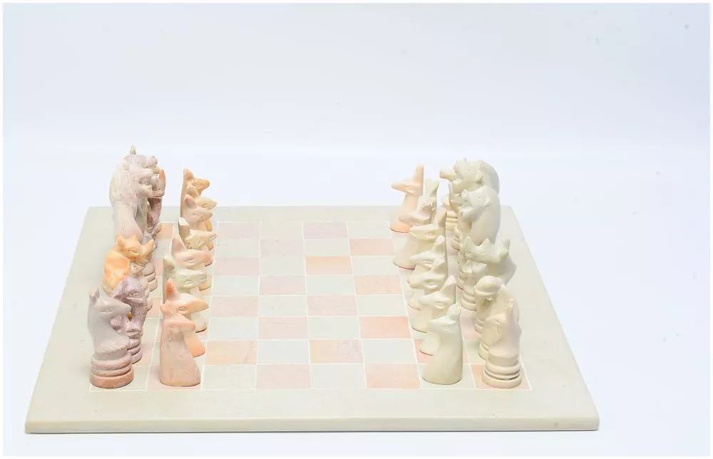African Soapstone Animal-Themed Chess Set