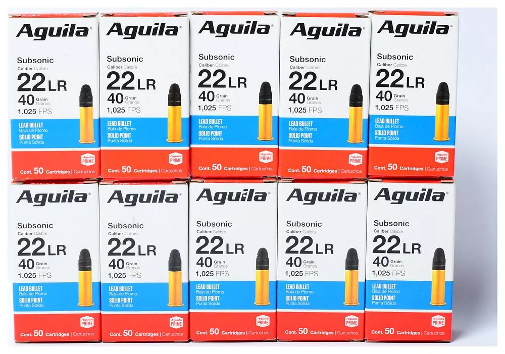 Aguila Subsonic 22 Long Rifle 40 Grain Lead Bullet Solid Point Ammunition, 500 Rounds