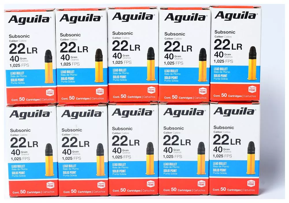 Aguila Subsonic .22LR 40 Grain Lead Bullet Solid Point Ammunition, 500 Rounds