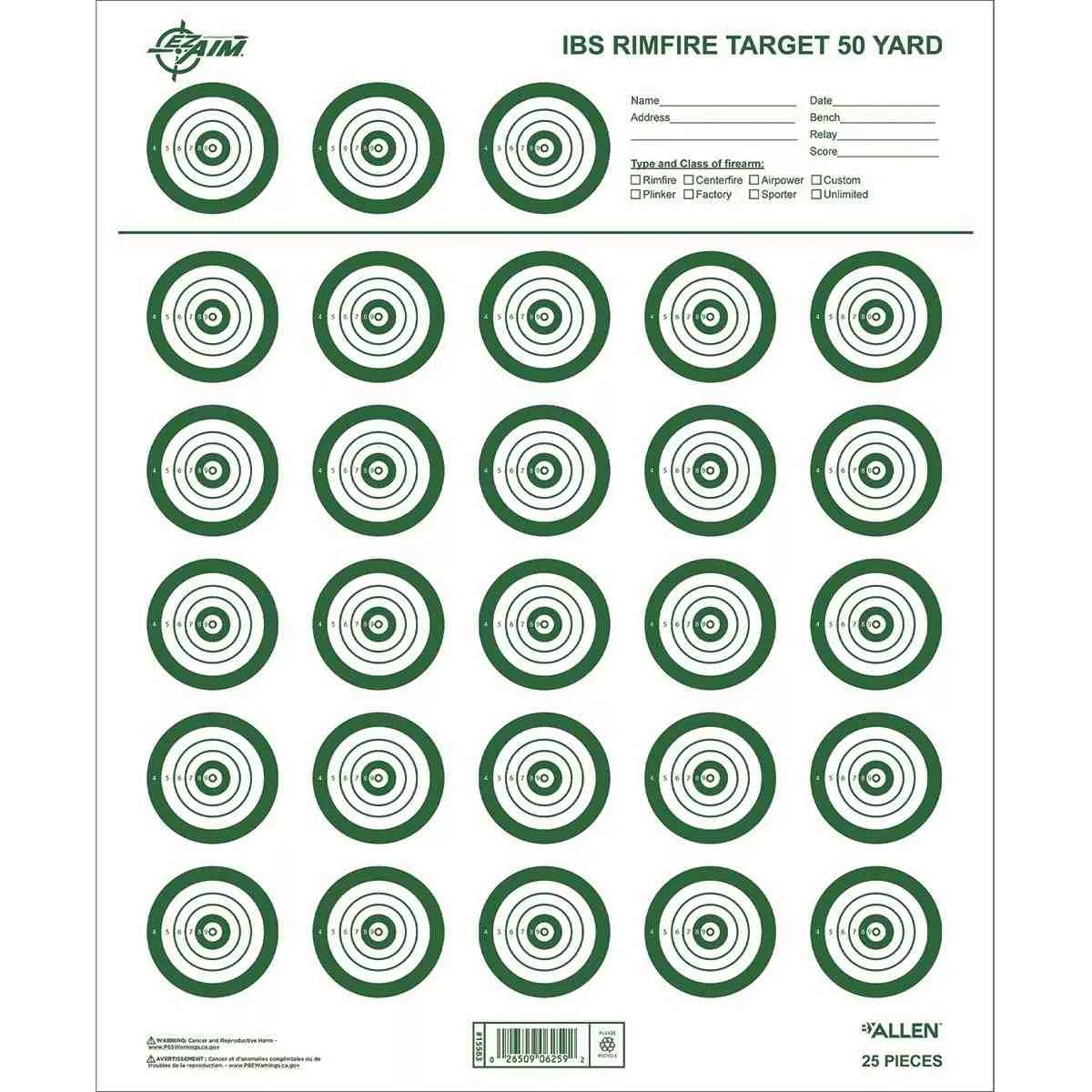 Allen IBS Rimfire Targets - 25 Pack for Precision Shooting