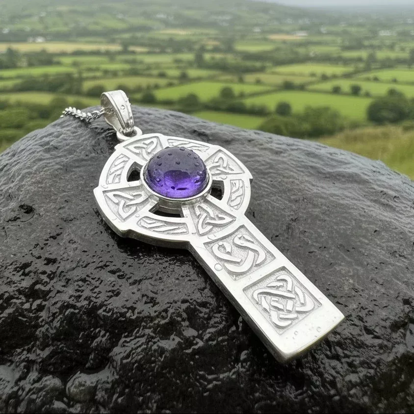 Amethyst Celtic Cross Necklace - Handmade in Scotland