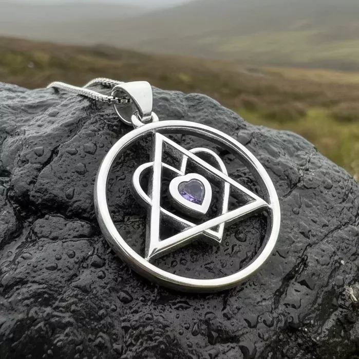 Amethyst Heart AA Sobriety Necklace in Sterling Silver