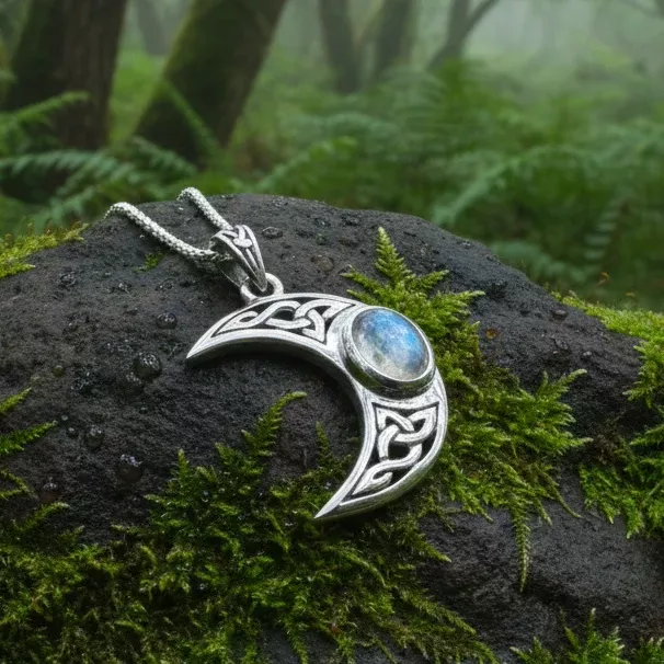 Arlynn Celtic Crescent Moon Necklace in Sterling Silver