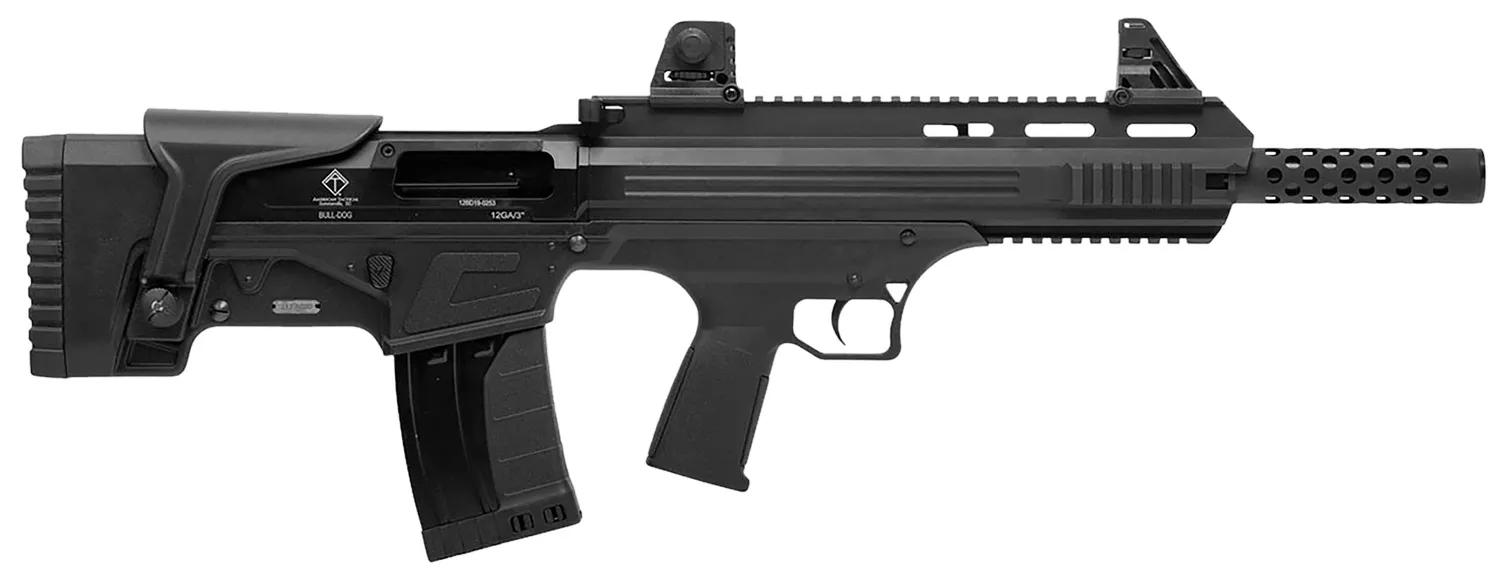 ATI Bulldog 20 Gauge Semi-Automatic Shotgun, 16" Barrel, 5+1 Capacity, Picatinny Rail, Black Aluminum Receiver, Fixed Bullpup Stock & Grip UPC 819644026334