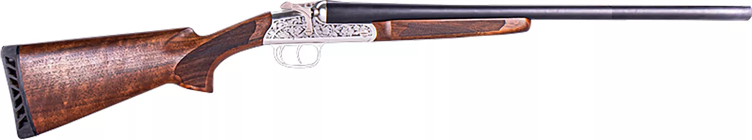 ATI Road Agent Prime 12 Gauge Side-by-Side Shotgun, 26" Barrel, Silver Engraved Aluminum Receiver, Fixed Turkish Walnut Stock 819644021001