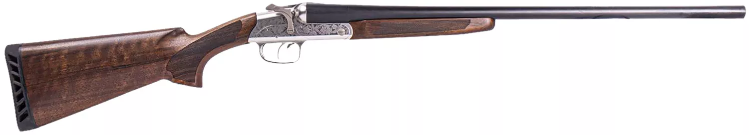 ATI Road Agent Prime 20 Gauge Break Open Side-by-Side Shotgun, 2rd Capacity, 26" Barrel, Silver Engraved Aluminum Receiver, Fixed Turkish Walnut Stock 810113111667