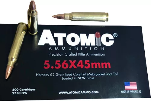 Atomic 5.56x45mm 62gr FMJ Ammunition - 500 Rounds