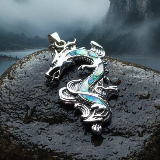 Bluefire Dragon Necklace in Sterling Silver