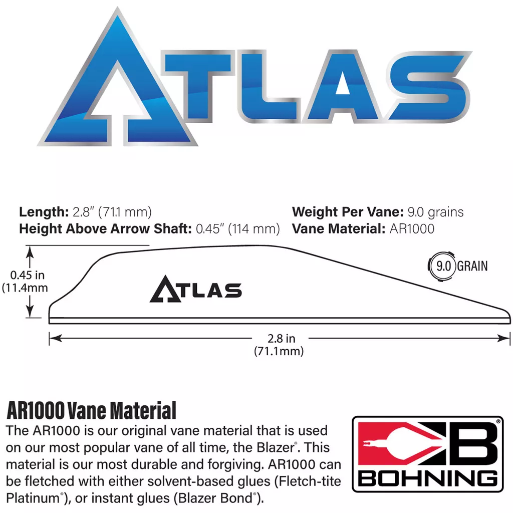 Bohning Atlas Vanes Blue - 100 Pack for Precision Archery