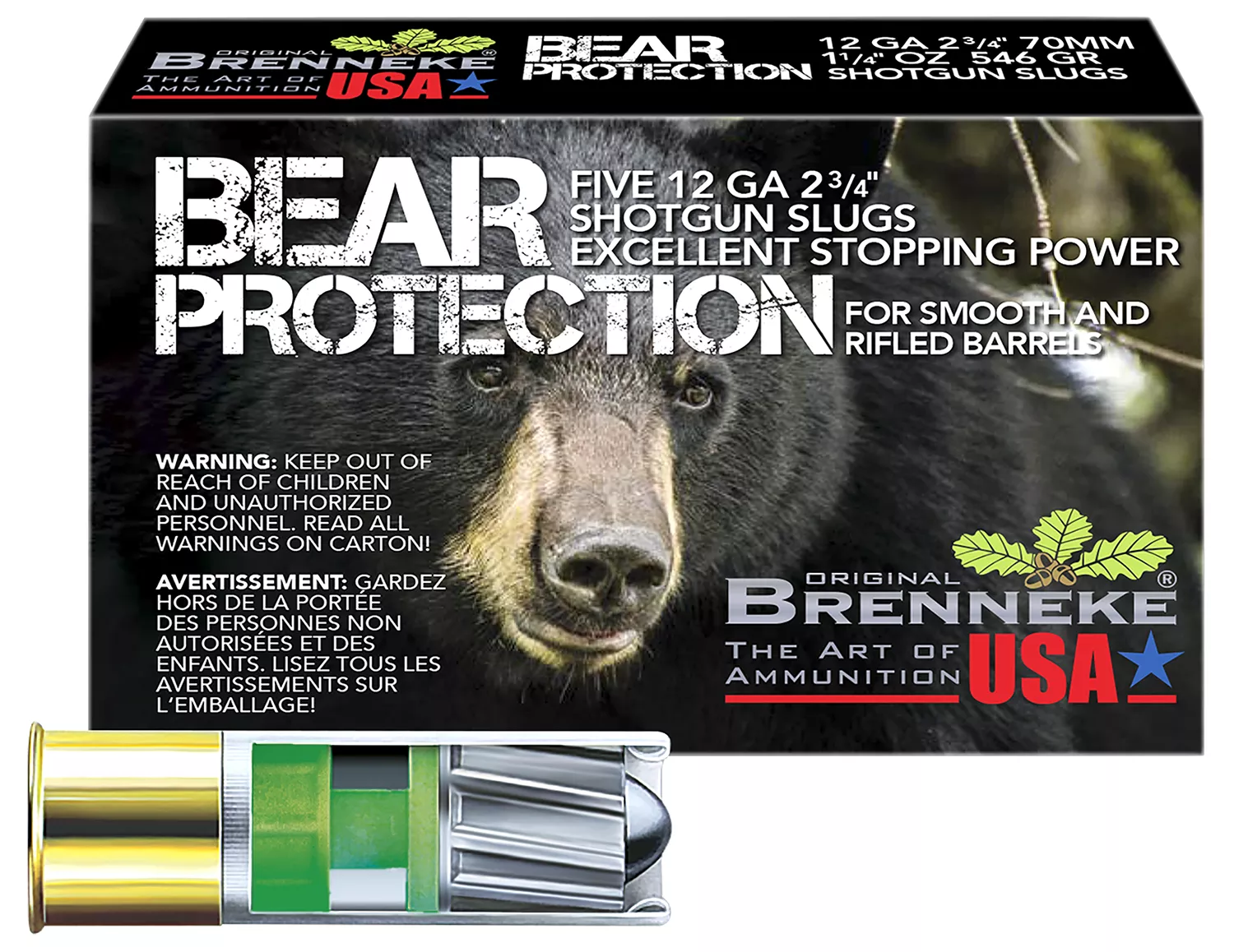 Brenneke SL122BP Bear Protection 12Gauge 2.75" 1 1/4oz Slug Shot 5 Per Box/50 Case