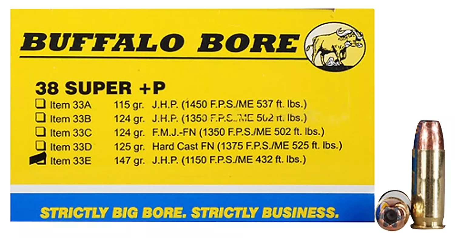 Buffalo Bore Ammunition .38 Super Auto 147GR 20 Rounds