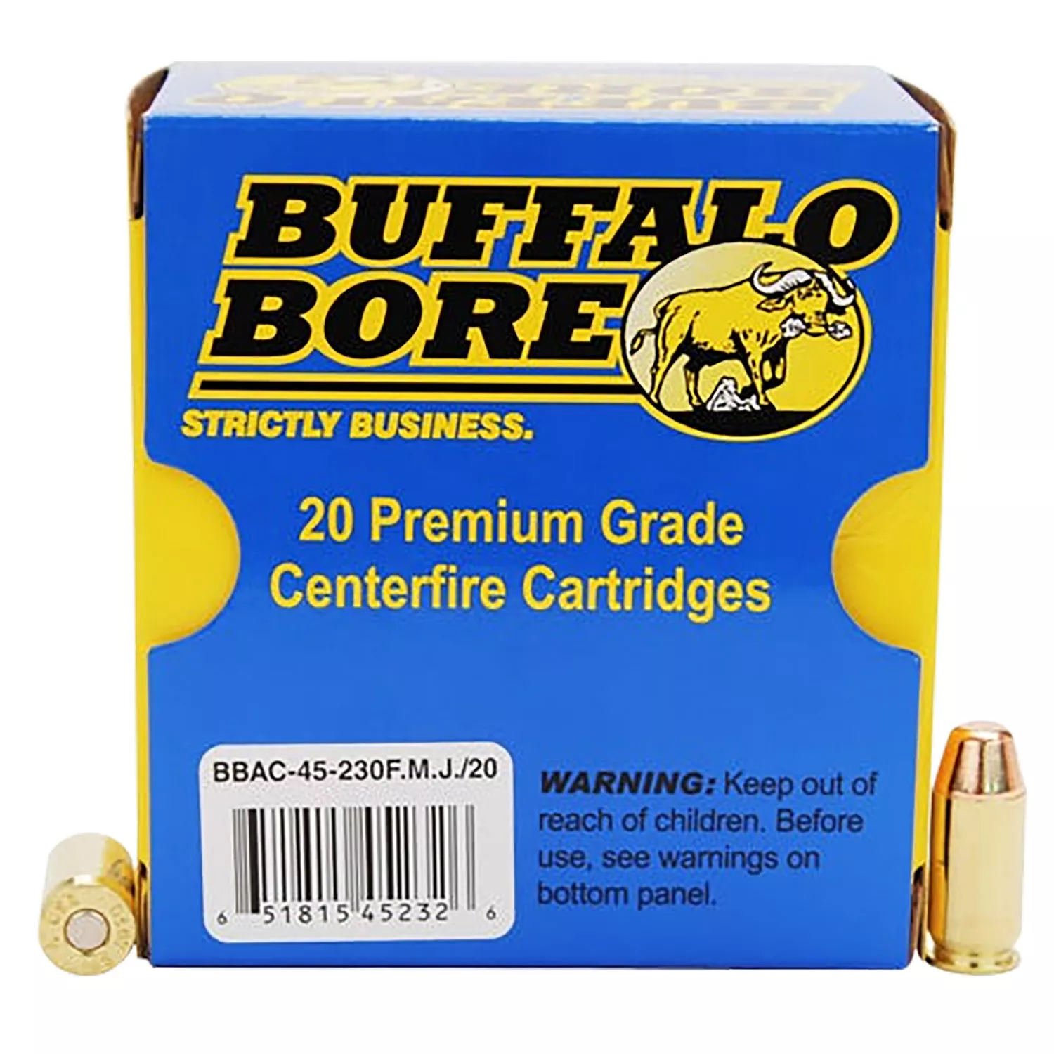 Buffalo Bore Ammunition 45230FMJ20 Personal Defense Strictly Business .45 ACP +P 230gr Full Metal Jacket Flat Nose 20 Per Box/12 Case