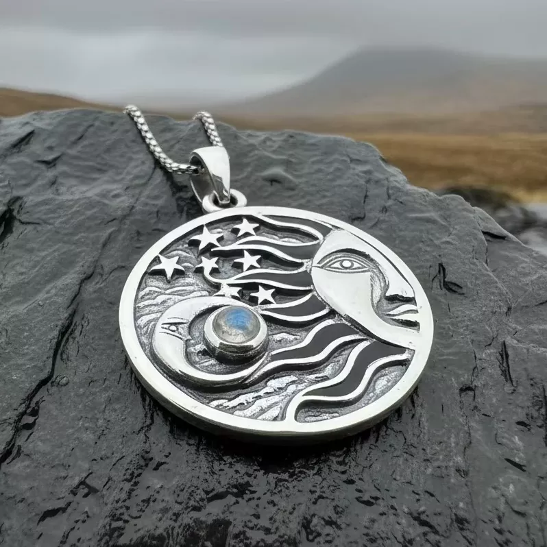 Celestial Wind Moon & Sun Necklace with Moonstone