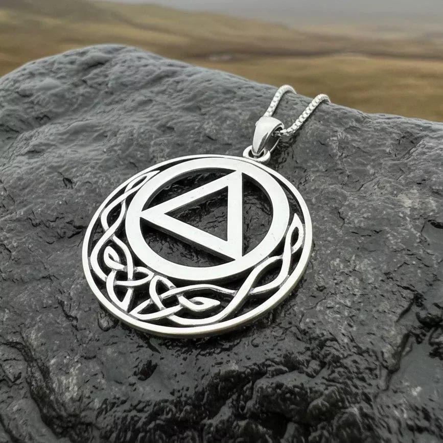 Celtic AA Sobriety Necklace in Sterling Silver