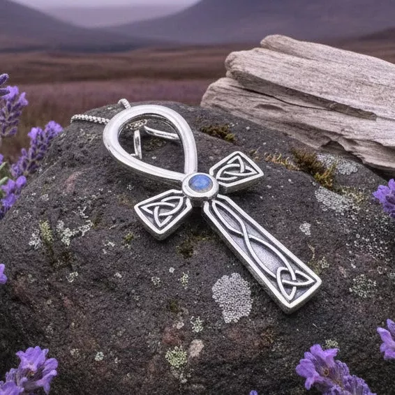 Celtic Ahnk Moonstone Necklace in Sterling Silver