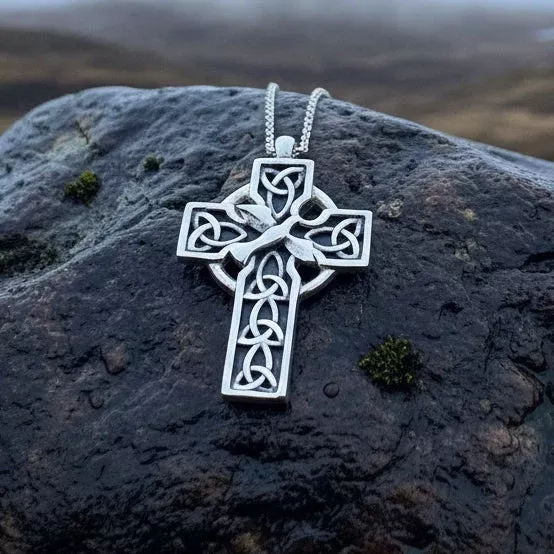 Celtic Dove Cross Necklace in Sterling Silver