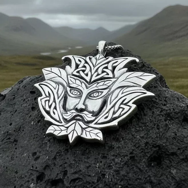 Celtic Green Man Necklace in Sterling Silver