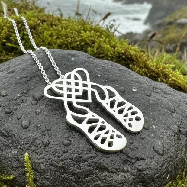 Celtic Heart Irish Dance Shoes Necklace in Sterling Silver