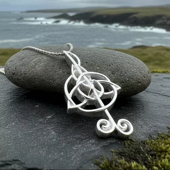 Celtic Music Note Necklace in Sterling Silver