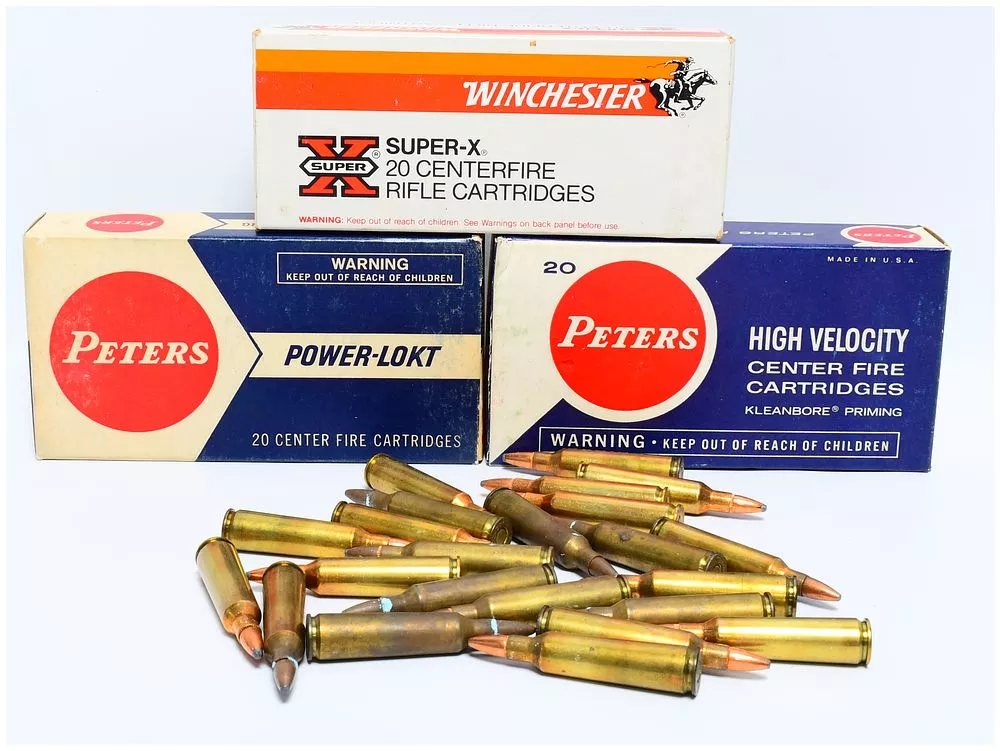 A Collection of 83 Rounds of Vintage Peters and Winchester .22-250 Remington Centerfire Rifle Ammunition