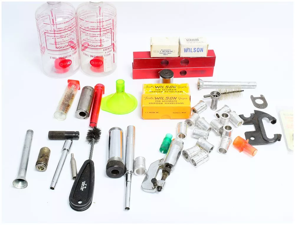 A Collection of Vintage Ammunition Reloading Tools and Accessories by MEC and Wilson