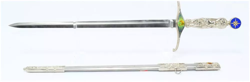 A Decorative 'Nude Nymph' Sword and Scabbard, Marked 'Stainless China'