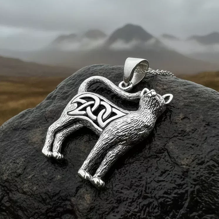 Eislyn Celtic Cat Necklace in Sterling Silver