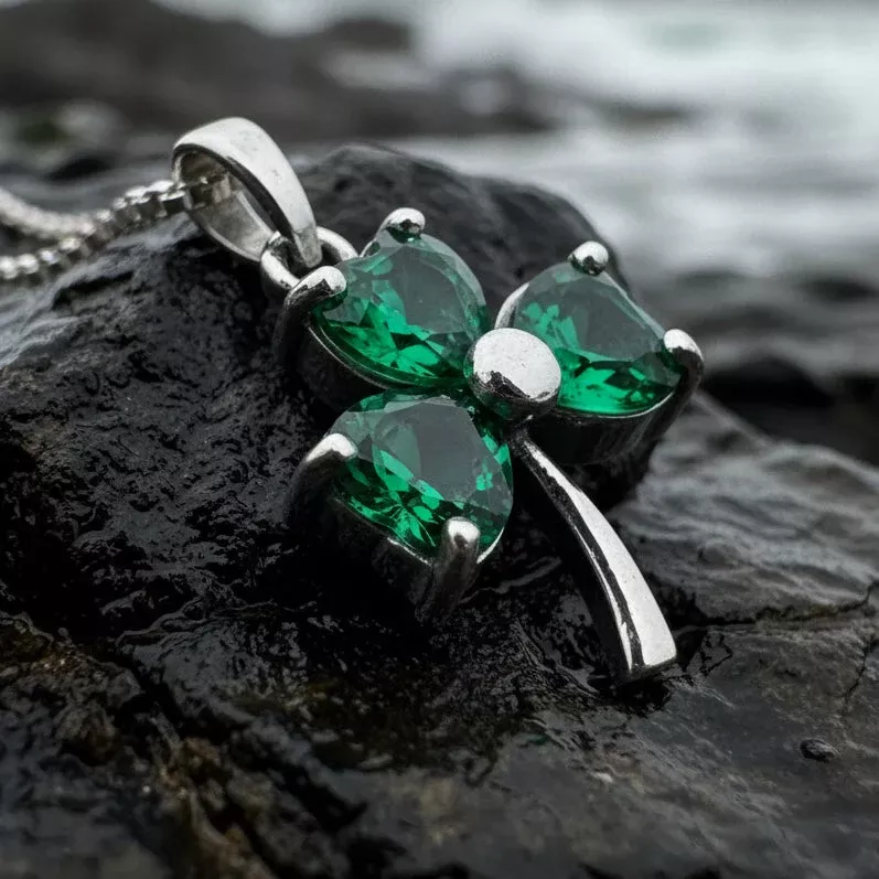 Emerald Irish Shamrock Necklace in Sterling Silver