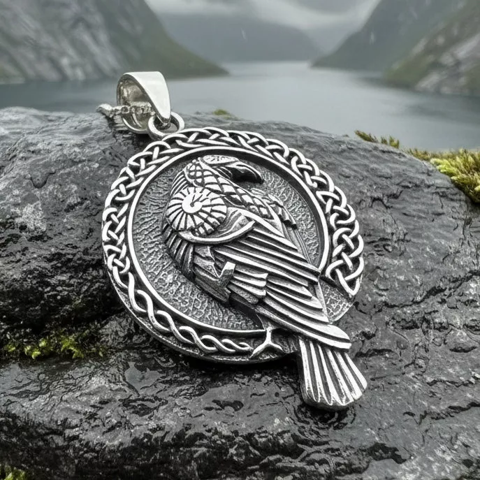 Endre Celtic Raven Necklace in Sterling Silver