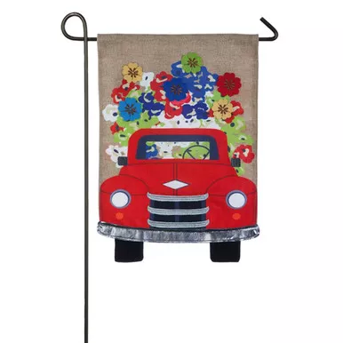 Evergreen Enterprises Red Truck Flowers Burlap House Flag #14B4757