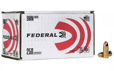 Federal Champion 9mm 115Gr FMJ Handgun Ammunition - 250 Rounds